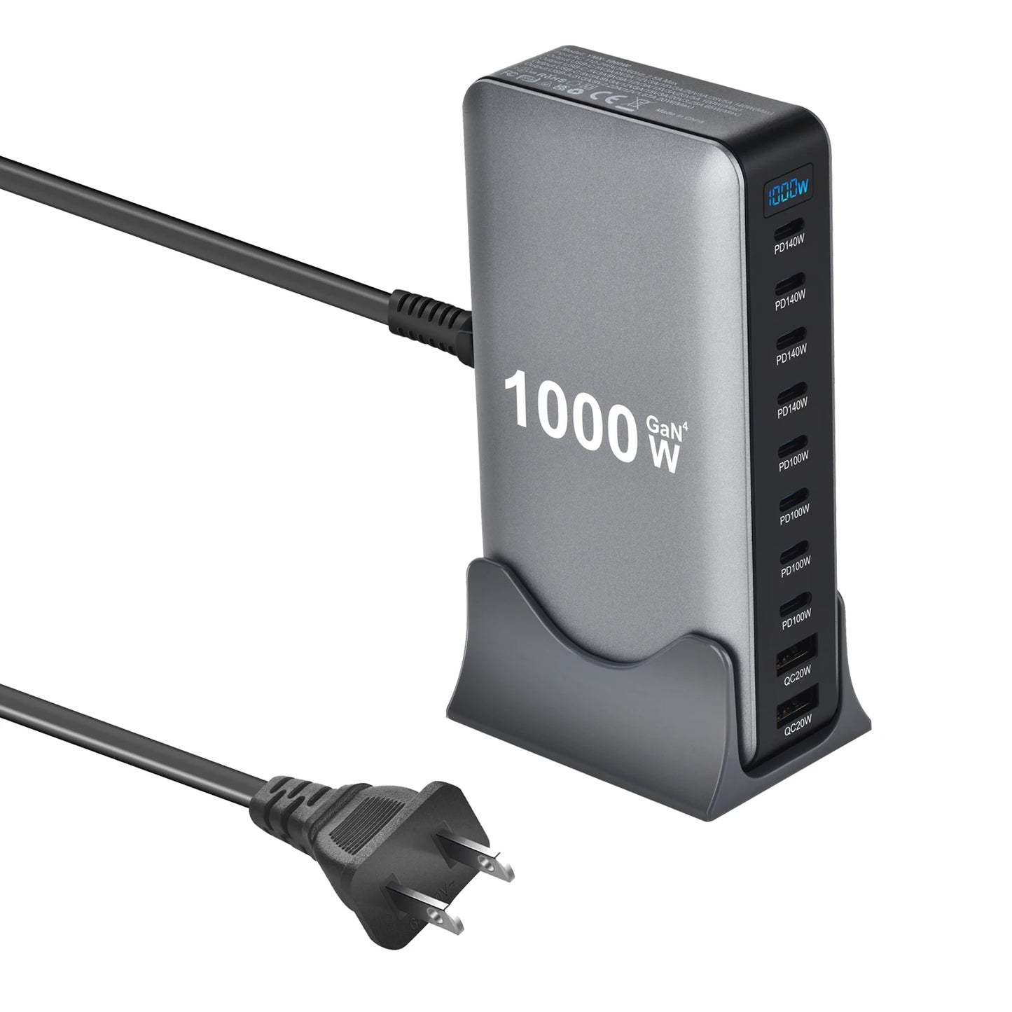 Ultra-Power 1000W GaN Desktop Charger – 10-Port Fast Charging Station