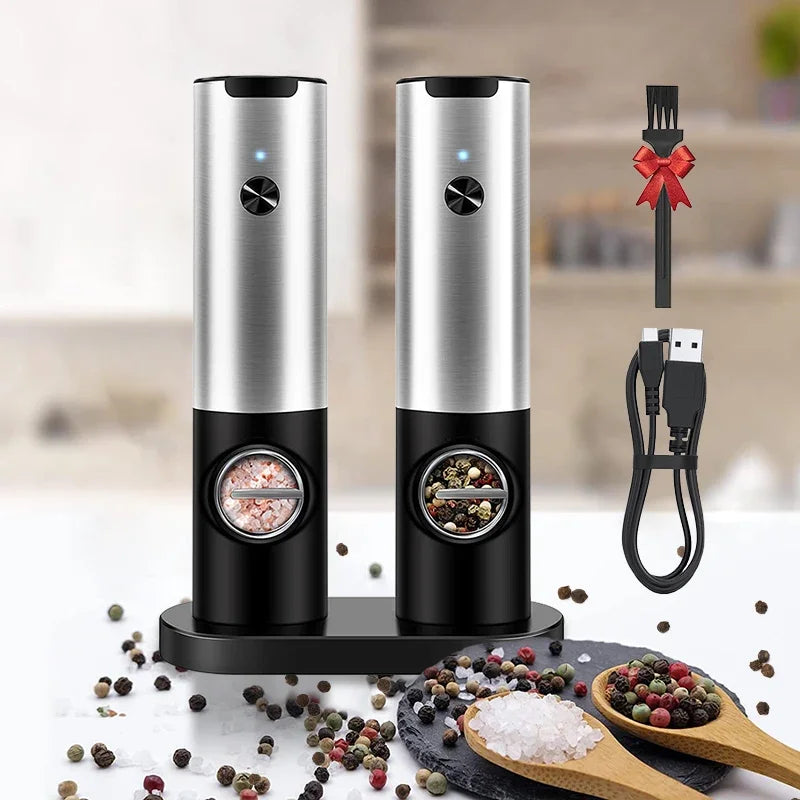 Automatic Salt & Pepper Grinder Set – Electric USB Rechargeable Spice Mills