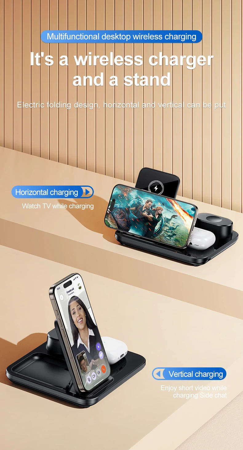 Foldable 20W Wireless Charging Station with Cooling Fan for iPhone & Watch