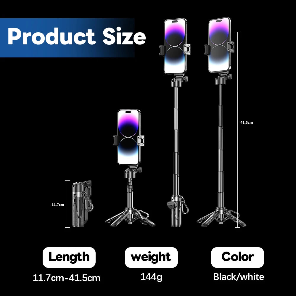 Mini Bluetooth Selfie Stick with Quad-Leg Tripod & 360° Rotation