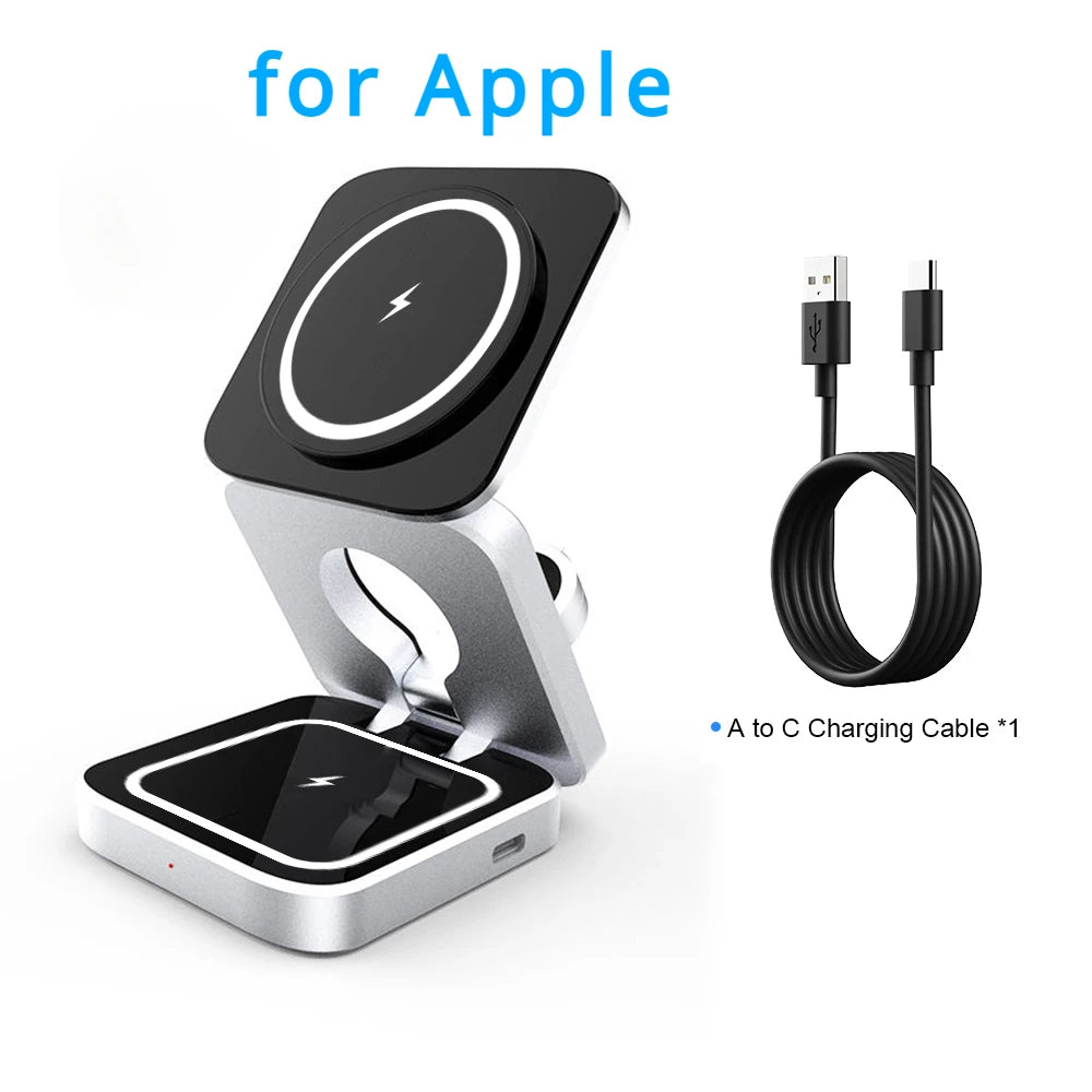 Portable 3-in-1 Magnetic Wireless Charging Station for iPhone & Samsung