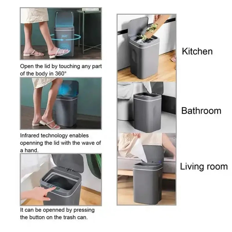 Touchless Sensor Trash Can 16L – Round Infrared Garbage Bin with Deodorizer Slot