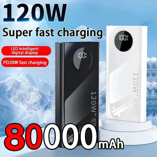 120W Ultra-High Capacity Power Bank 80000mAh – Fast Charging with Digital Display