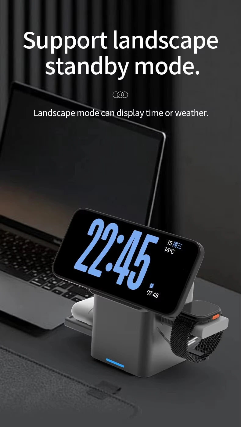 3-in-1 Magnetic Qi Wireless Charger Stand for iPhone Watch AirPods