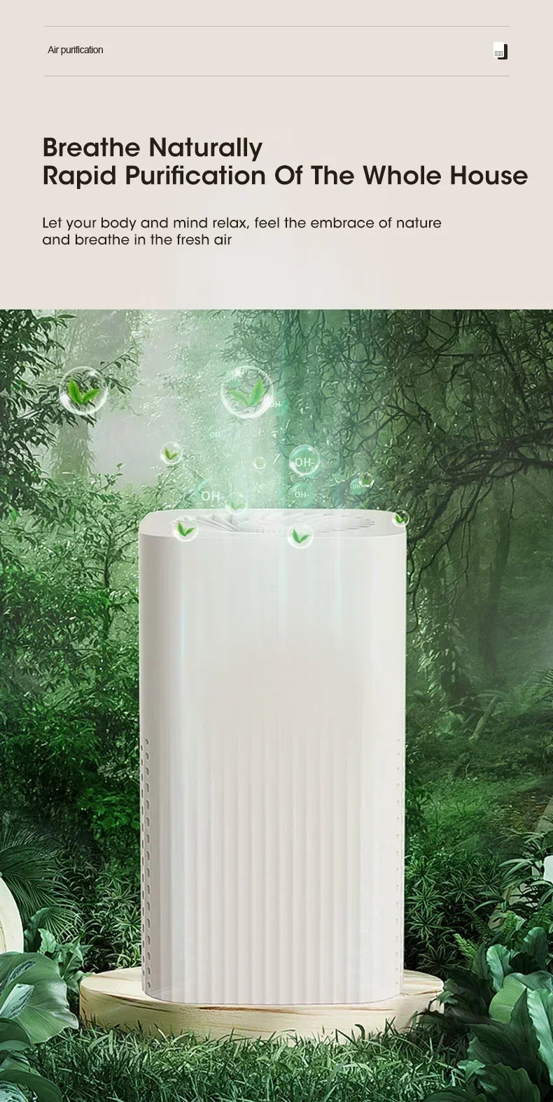 NOCCLILI Portable Air Purifier – H13 True HEPA, Negative Ion Deodorizer, USB Powered