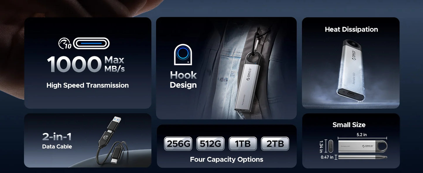 ORICO C10 / C5 USB 3.2 Portable SSD – 10Gbps High-Speed External Drive for Laptop & Desktop