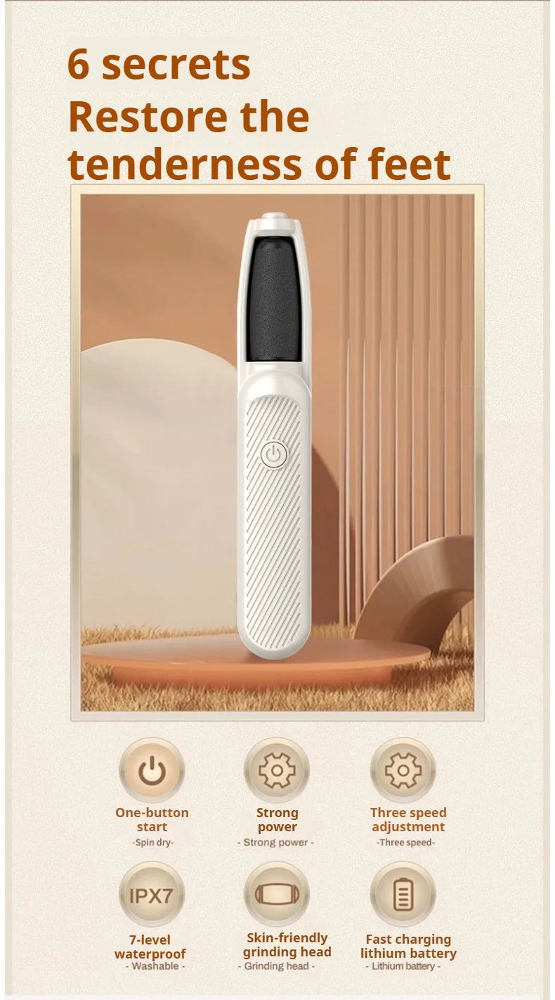 NSOUR Professional Electric Foot Callus Remover – Long Handle, Waterproof, 4 Heads