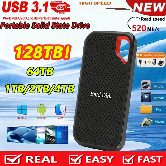 Portable External SSD USB 3.2 – High-Speed Mobile Hard Drive for Windows, Mac & Android