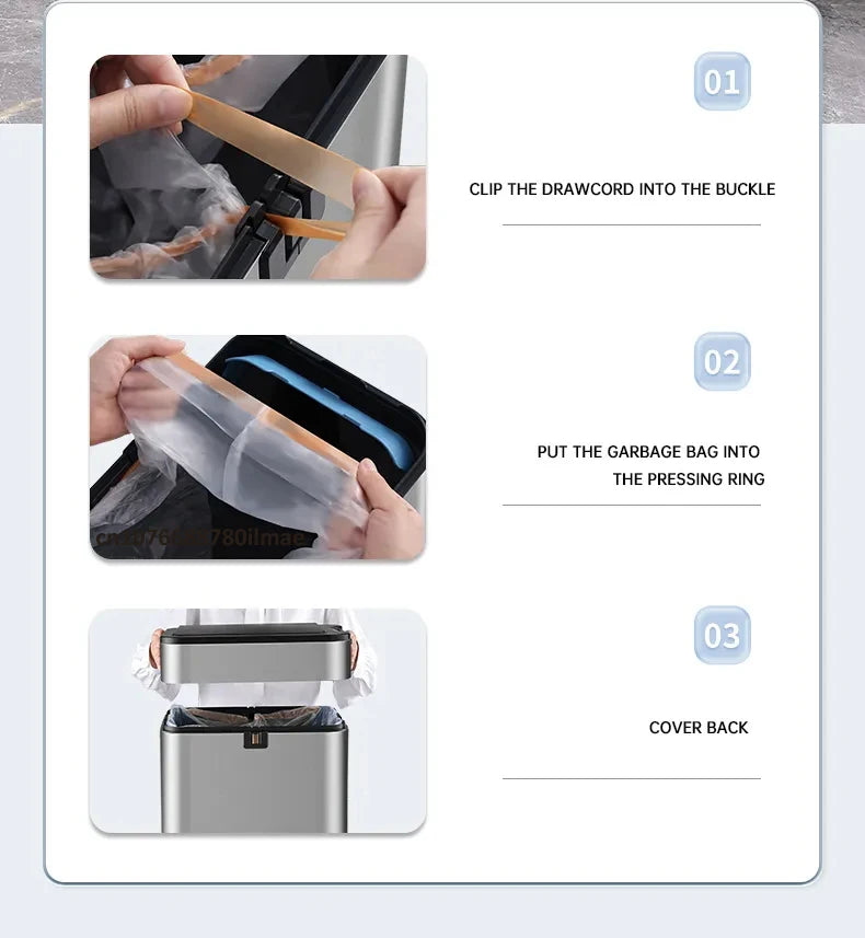 mart Stainless Steel Trash Can 20–60L – Touchless Sensor Kitchen Bin with Wheels