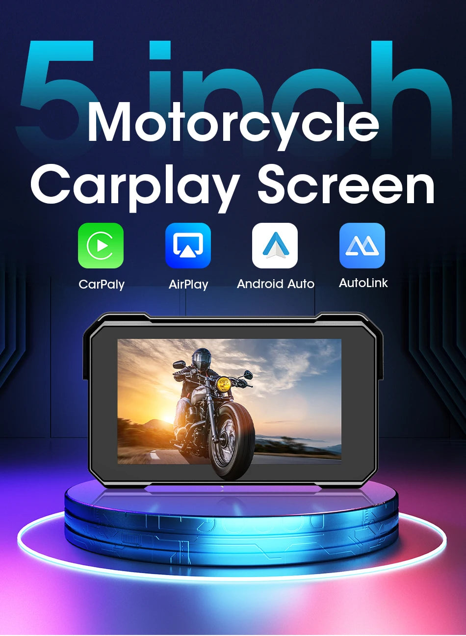 Jansite Portable Motorcycle CarPlay Screen – Dual Bluetooth, WiFi, IPX7 Waterproof