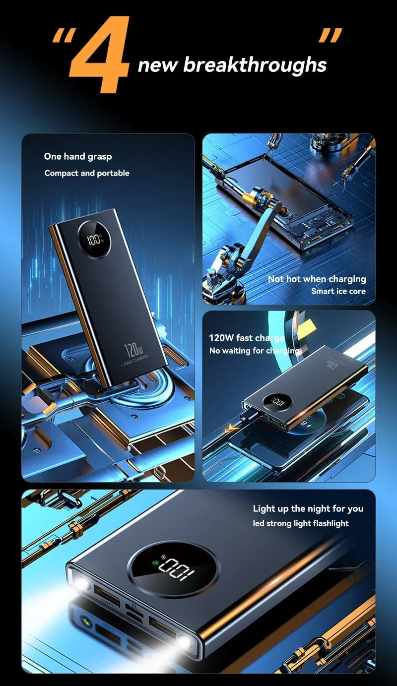 120W Ultra-High Capacity Power Bank 80000mAh – Fast Charging with Digital Display
