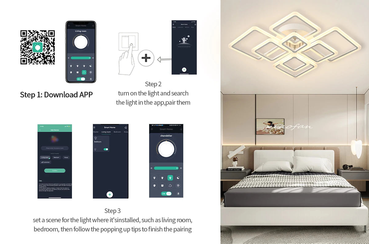 Jelena Modern Square LED Ceiling Lamp | Smart Dimming, 4–10 Head Options