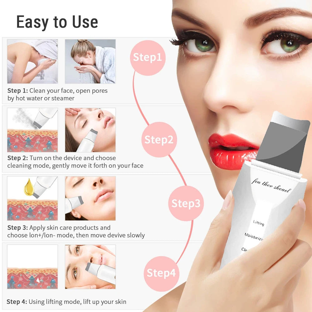 Voguish Ultrasonic Skin Scrubber – Vibration Facial Spatula Blackhead Remover