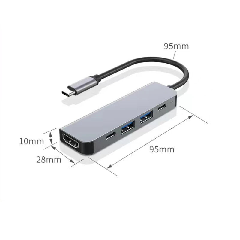 USB-C Hub to 4K HDMI Adapter – 5-in-1 Type-C Dock with PD Charging & Card Reader