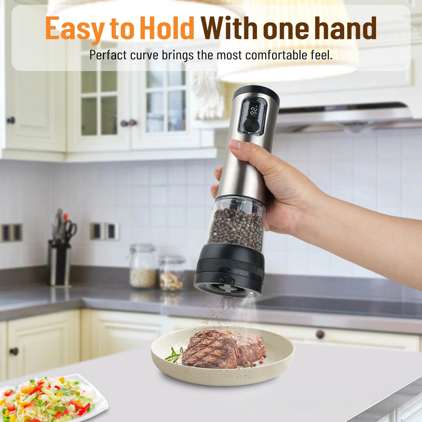 Electric Salt & Pepper Grinder – Stainless Steel Automatic Mill (mimo-26)
