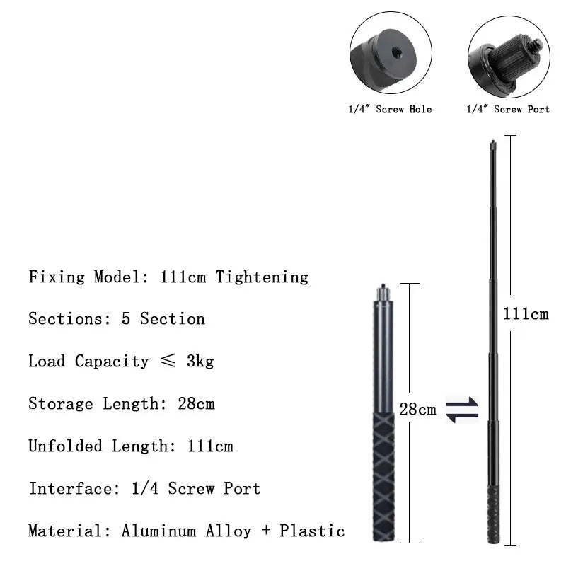 Adjustable Aluminum Selfie Stick for Insta360, GoPro & DJI Action