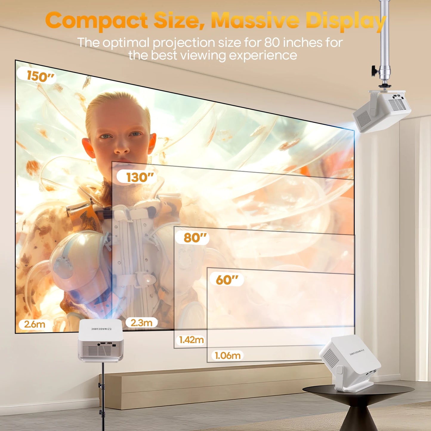 HY300 Max Smart Projector – Android 14, 400 ANSI, Auto Focus & Keystone