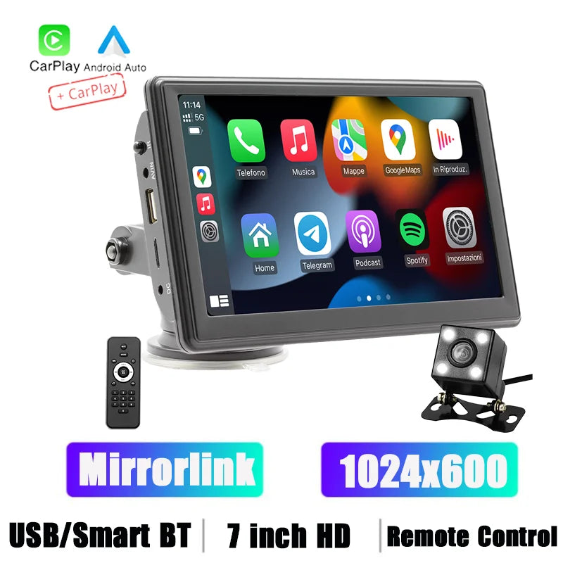 BQCC 7” Portable Wireless CarPlay & Android Auto MP5 Car Playe