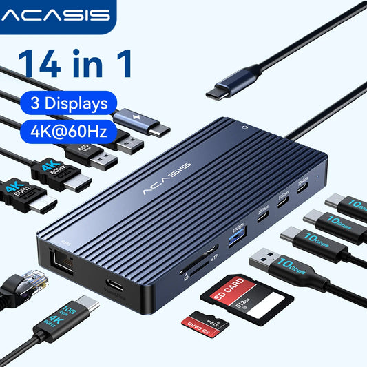 DS-0203 14-in-1 USB-C Docking Station – Triple Display HDMI Hub with 100W PD & Ethernet