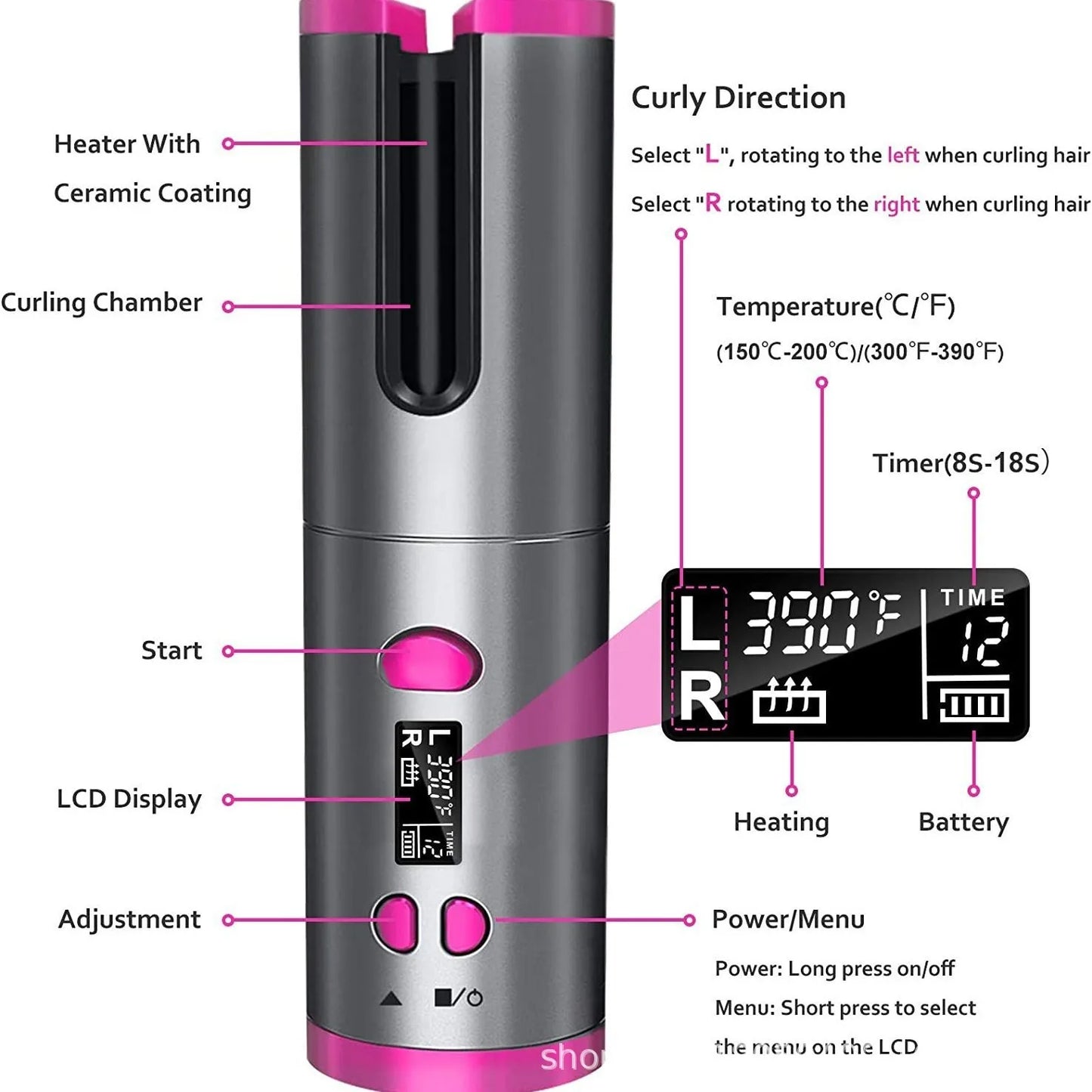 Cordless Hair Curler with Adjustable Heat – Portable Rechargeable Styling Tool