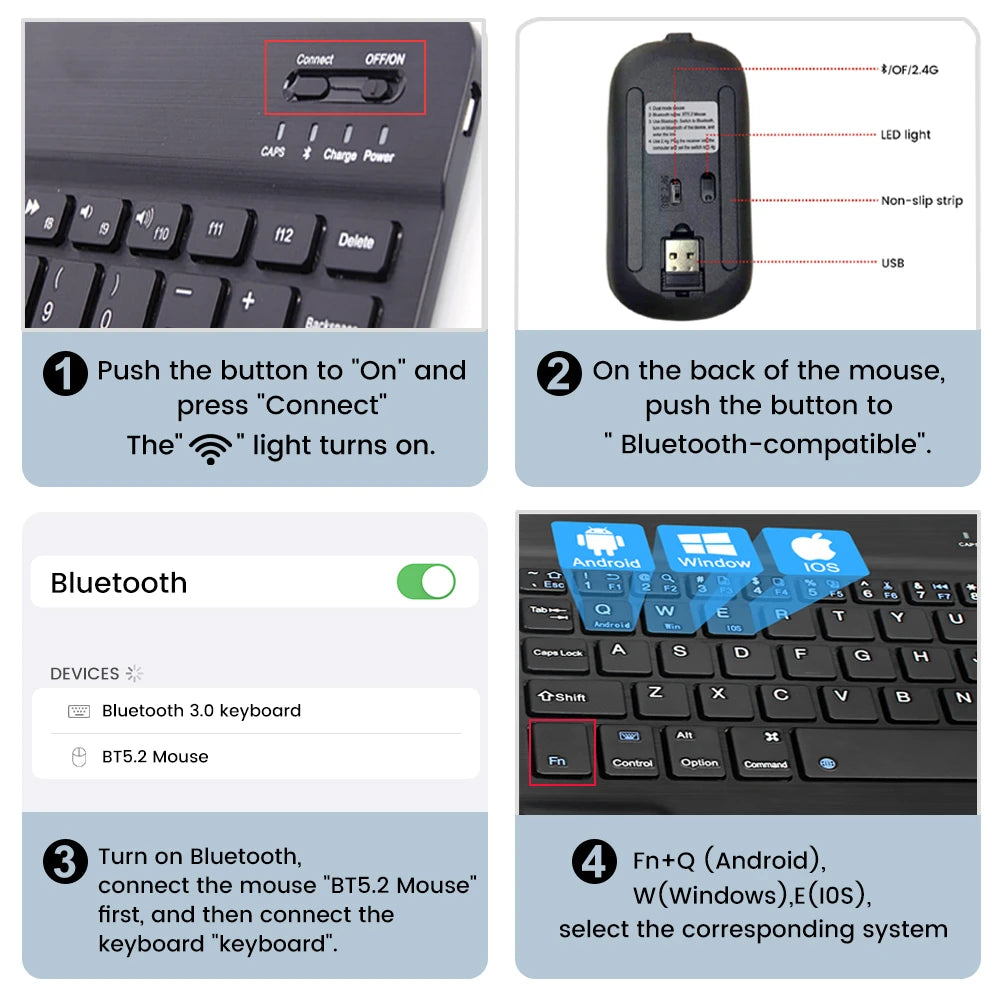Bluetooth Keyboard with Wireless Mouse – Rechargeable, Home Office Ready