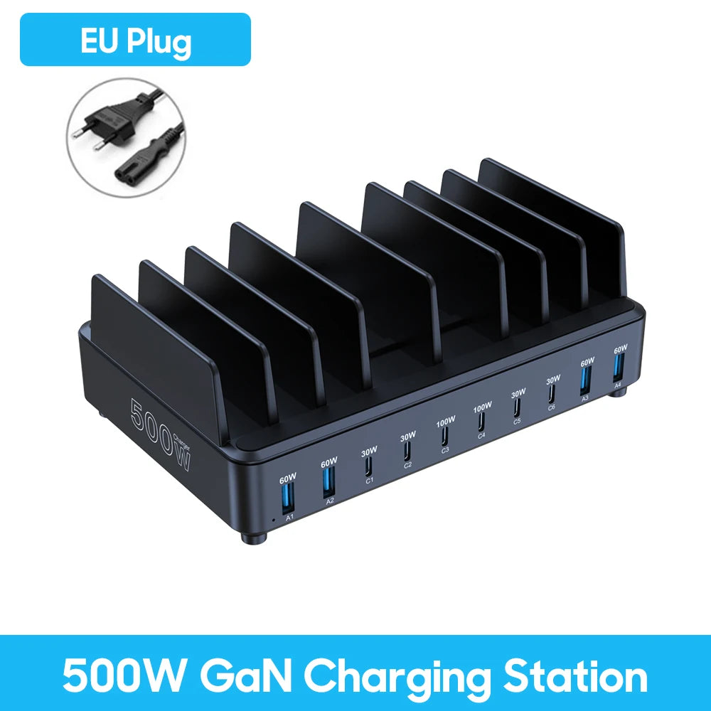 500W GaN Desktop Charging Station – 7 USB-C + 4 USB-A PD Fast Charger for Phones & Laptops