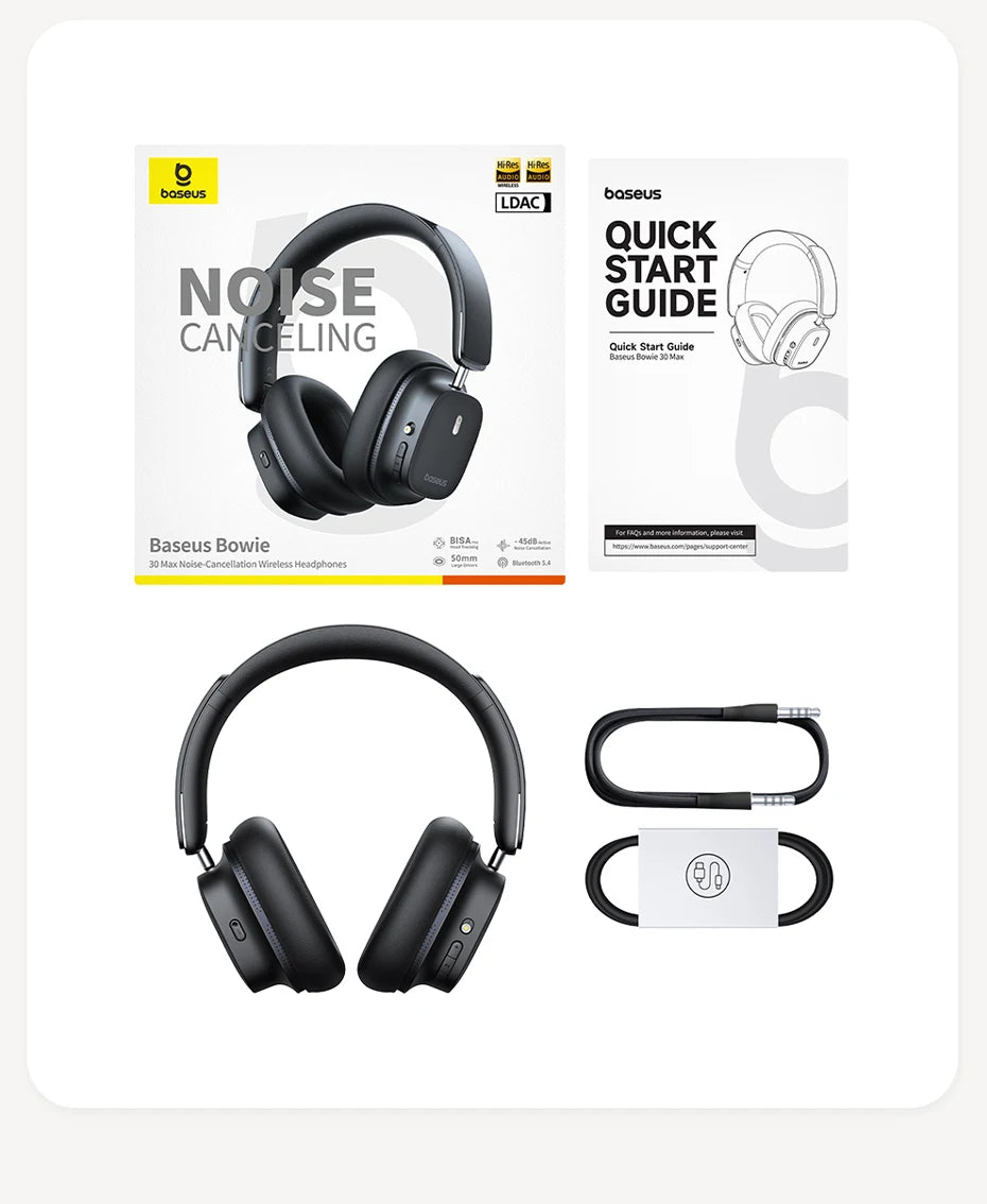 BASEUS Bowie 30 Max ANC Wireless Headphones – LDAC, Spatial Audio, 65H Battery