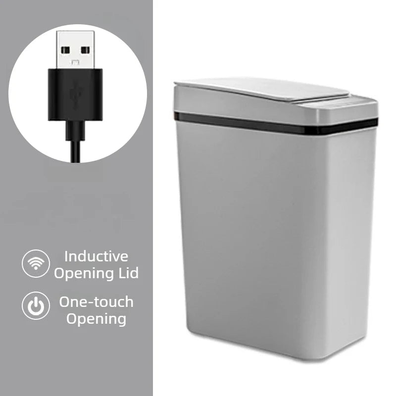 12L Automatic Induction Trash Can – Touchpad Sensor Bin with Motion Detection (White / Grey)