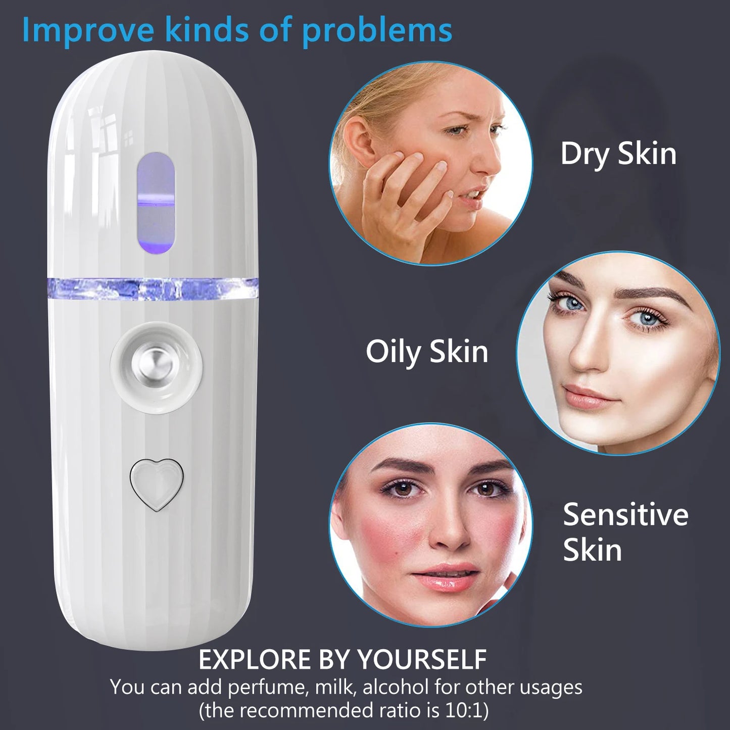 OEMG Nano Ionic Facial Mister – Rechargeable Portable Hydrating Face Mist Sprayer