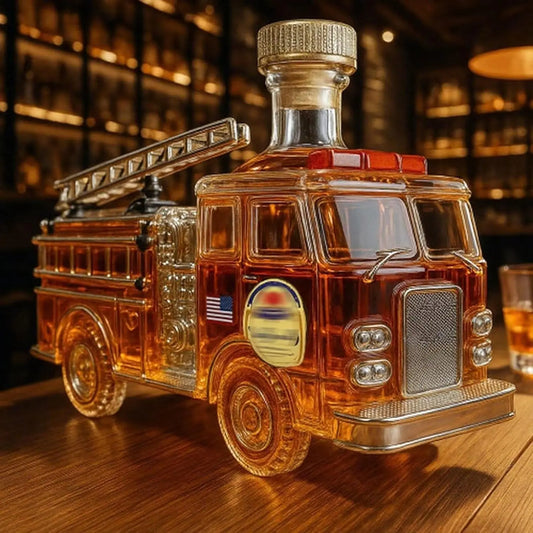 Fire Truck Shaped Glass Whiskey Decanter 300ml – Hand-Blown Borosilicate Crystal Liquor Bottle Bar & Home Decor