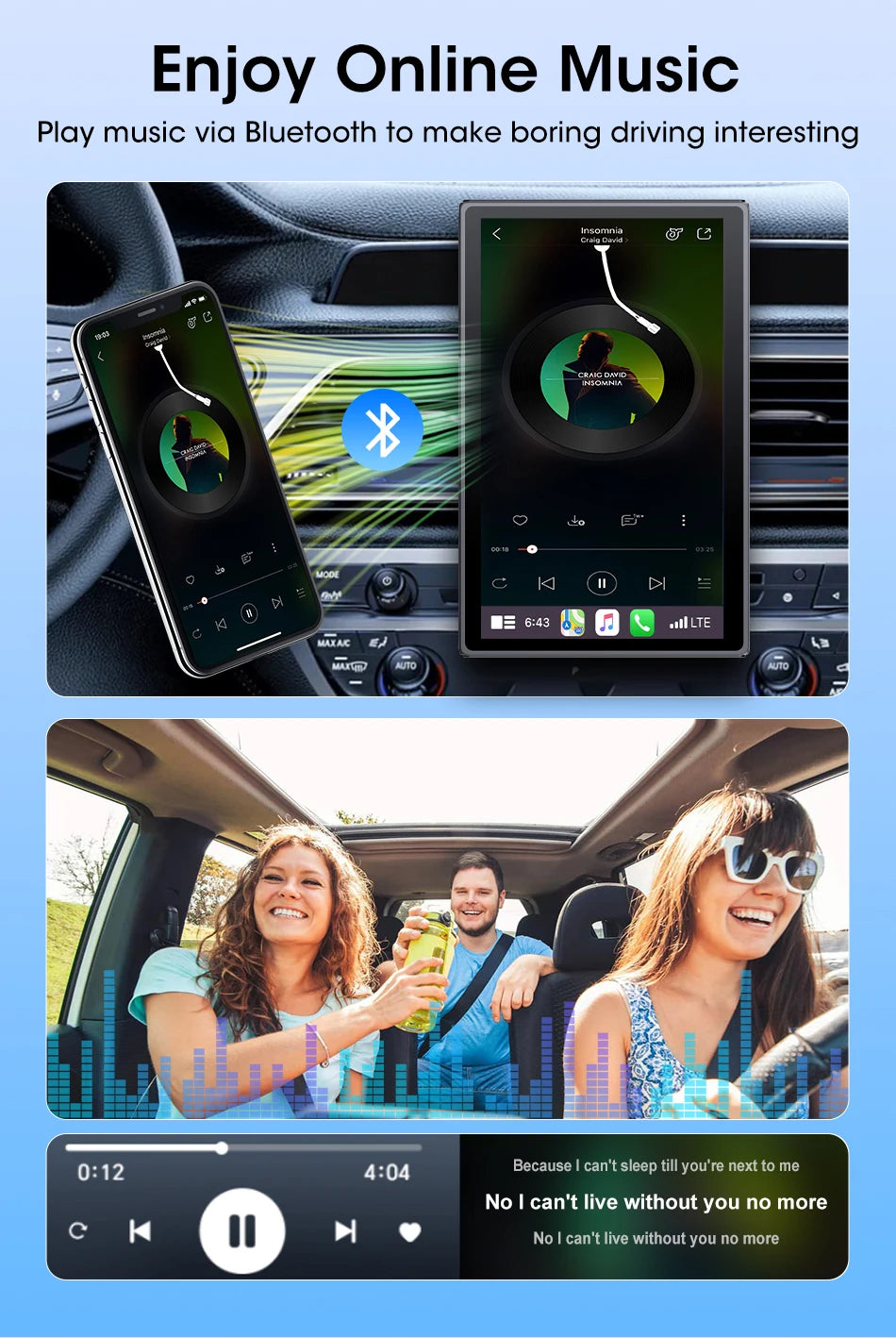 Jansite Smart Car Monitor with Wireless CarPlay & Android Auto – 7–9 Inch