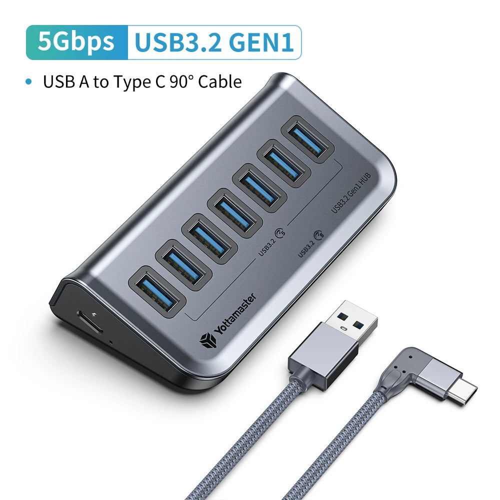 GA1 USB-C Hub with Power Supply – 7 Ports, 10Gbps High-Speed Data Transfer