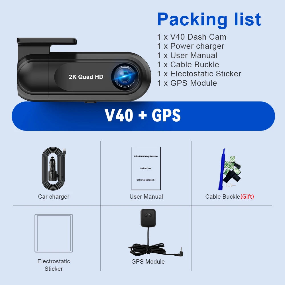 Soam 2.5K WiFi Dash Cam with GPS & Parking Monitor – 1440P Night Vision DVR