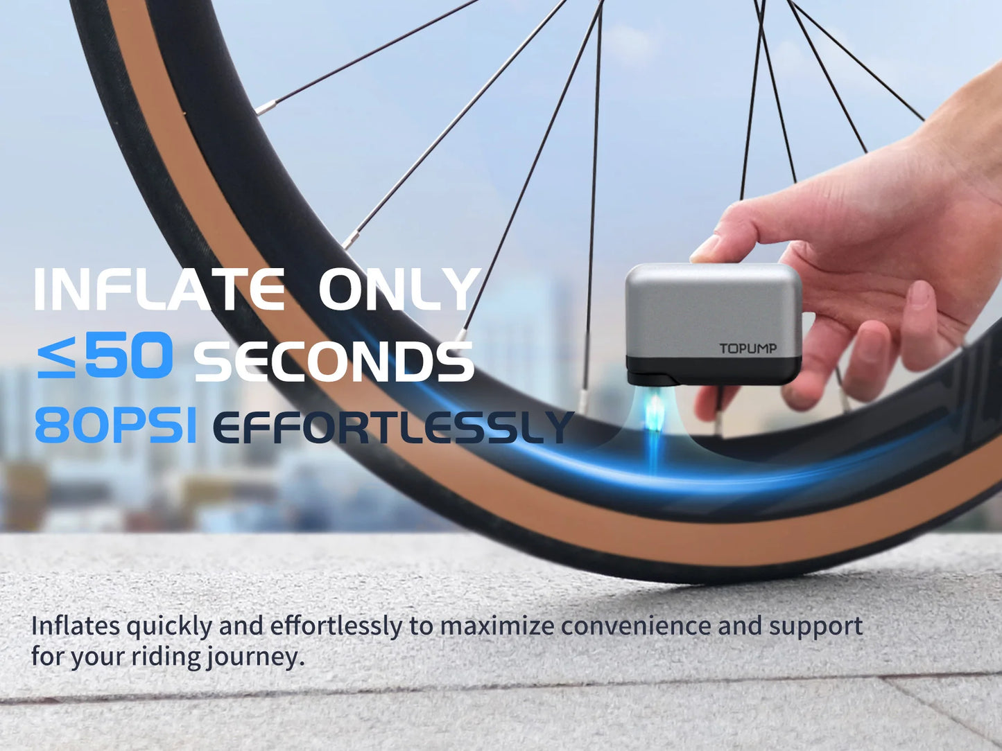 TOPUMP TB2 Mini Electric Bicycle Tire Inflator 120PSI Rechargeable Portable Pump with Schrader & Presta Valve