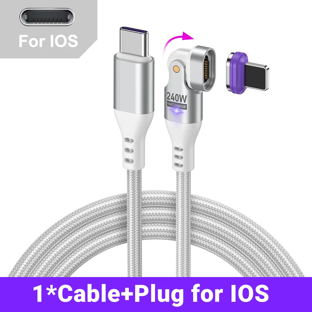 Magnetic USB-C Cable 240W PD – 3-in-1 Type-C / Lightning / Micro, 5A Fast Charge