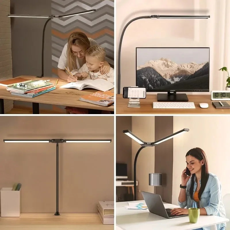 ALTCHIHYQ Double-Head LED Desk Lamp | 80cm Wide, Remote Control, 5-Level Dimming