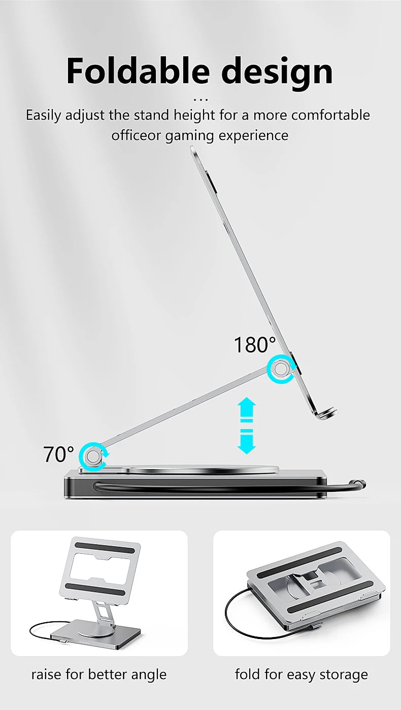 Aluminum Laptop Stand Hub 10-in-1 – USB-C Dock with 4K@60Hz HDMI, SD/TF & RJ45