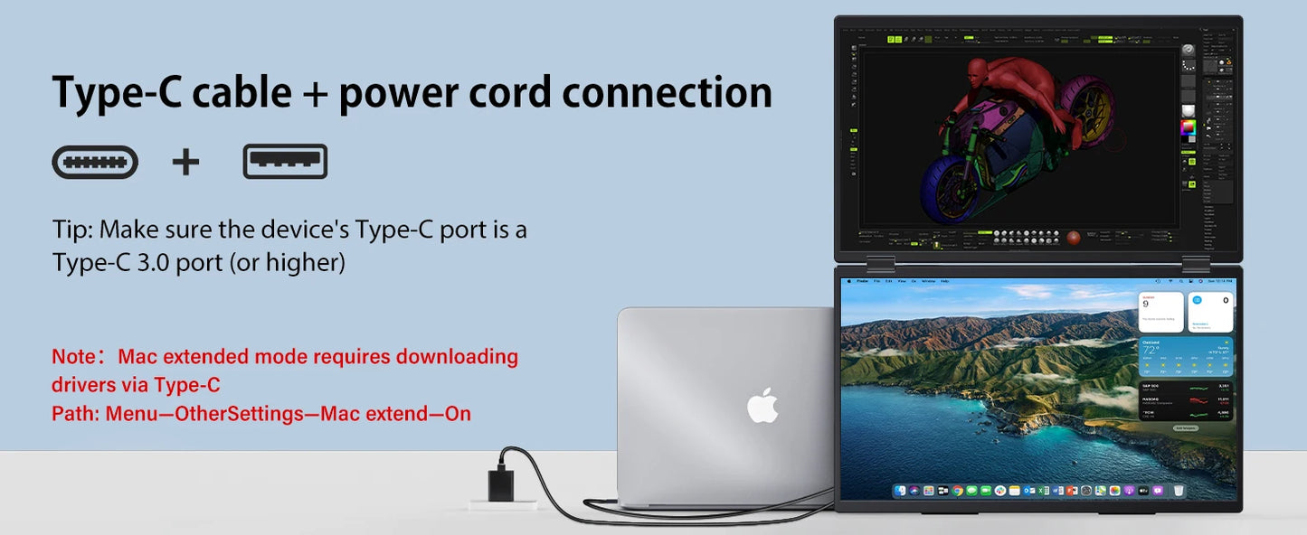 15.6″ Folding Dual Monitor | FHD IPS 1080P | USB-C Portable Display | Built-in Speakers