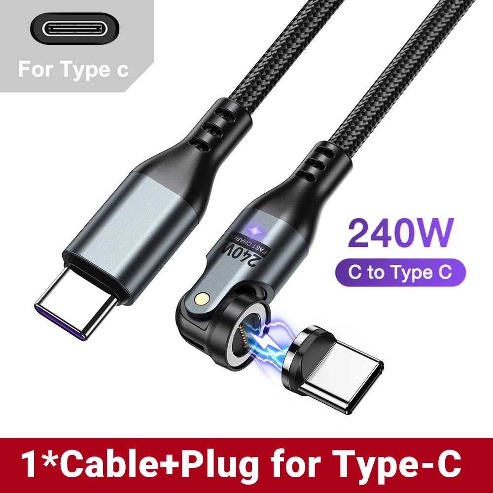 240W PD Magnetic Charging Cable – 48V 5A USB-C for Laptops, Phones & Tablets