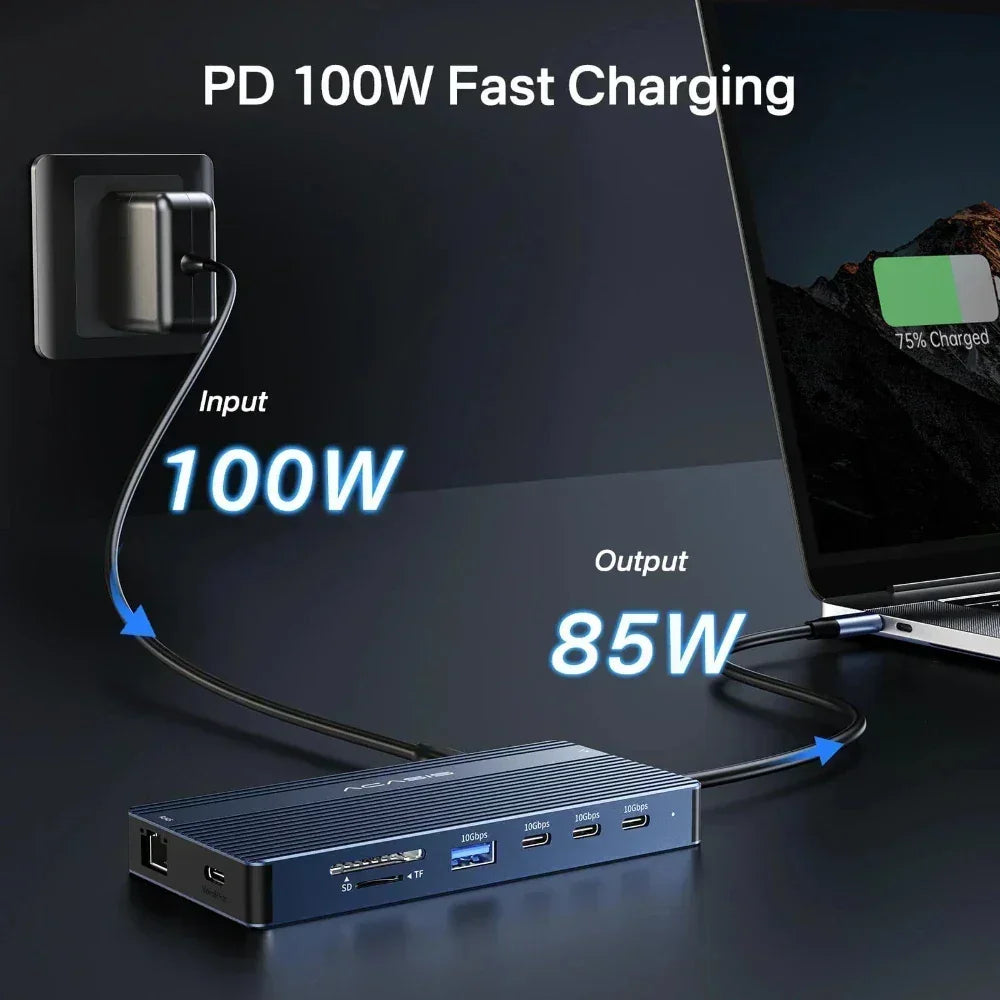 DS-0203 14-in-1 USB-C Docking Station – Triple Display HDMI Hub with 100W PD & Ethernet