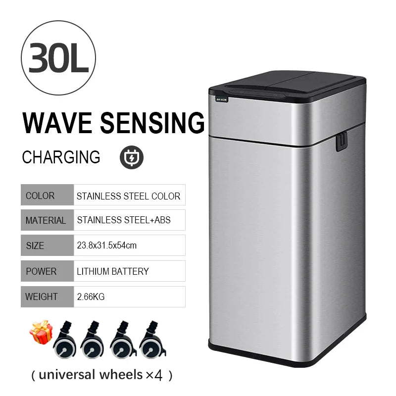 mart Stainless Steel Trash Can 20–60L – Touchless Sensor Kitchen Bin with Wheels