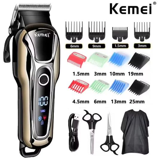 Kemei KM-1990 Electric Hair Trimmer – Digital Display, Fast Charging, Wet & Dry