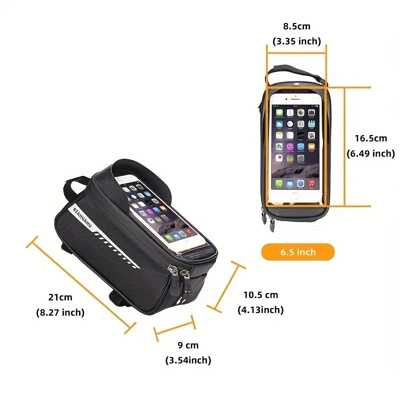 Rainproof Bicycle Phone Holder Bag – Touchscreen Top Tube Bike Storage Pouch