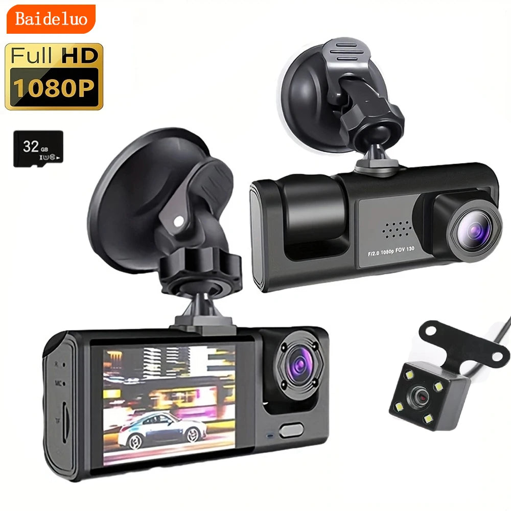 Baideluo Dual / Triple Lens Dash Cam – Front, Cabin & Rear Car DVR with Night Vision