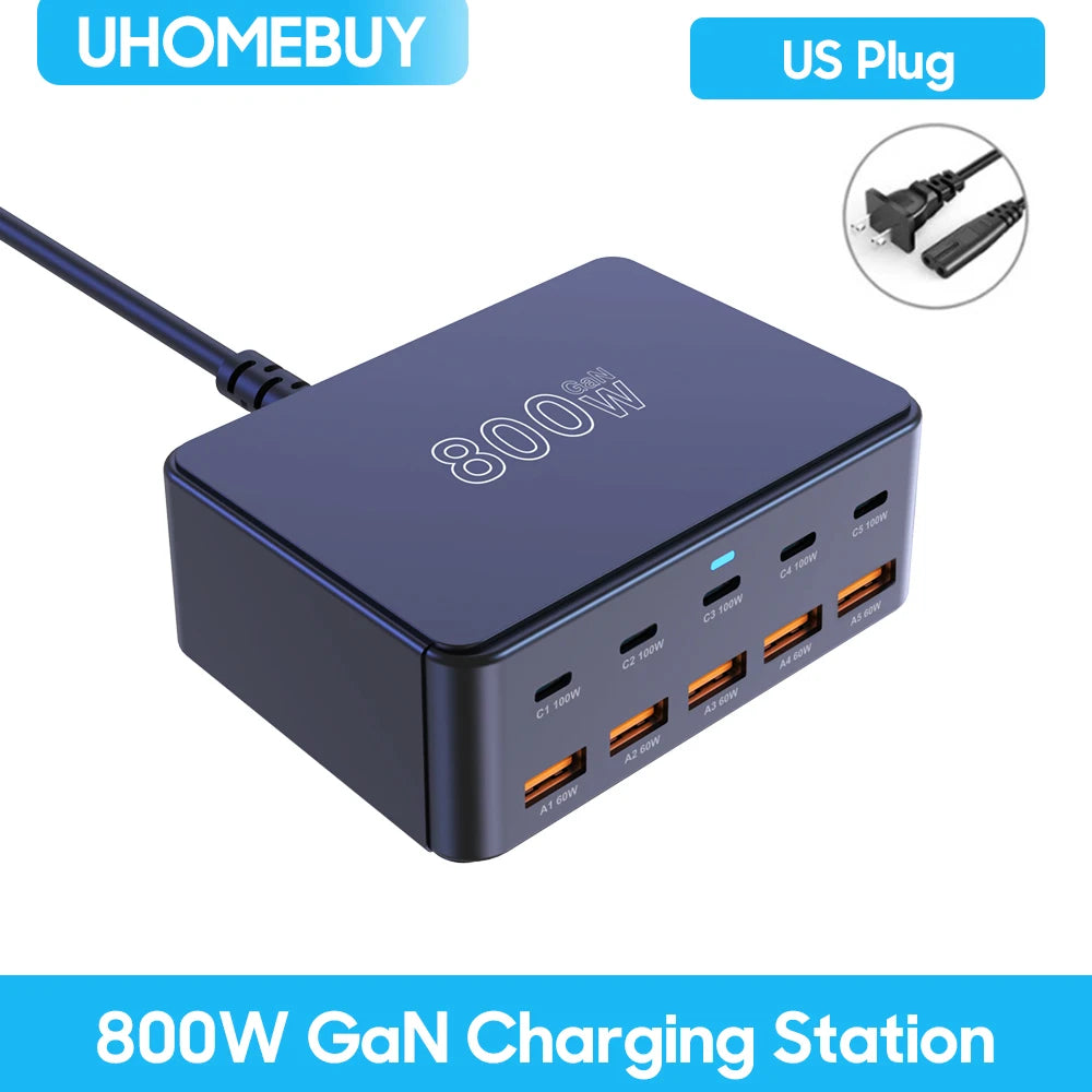 BK-123D 800W GaN Fast Charger – Multi-Port USB-C 100W PD for Laptops & Phones