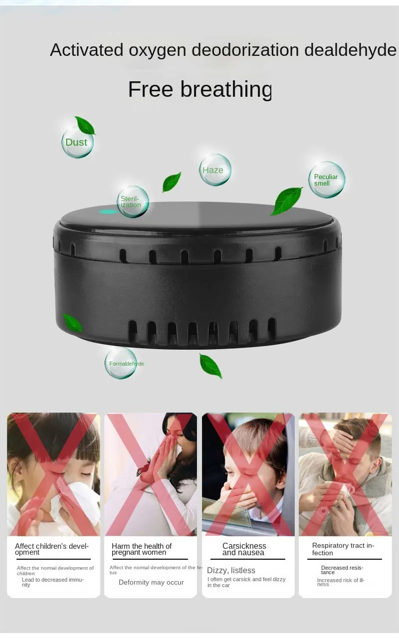 Solar & USB Car Air Purifier with Ozone Sterilization & Negative Ion Release – Compact Vehicle Oxygen Bar