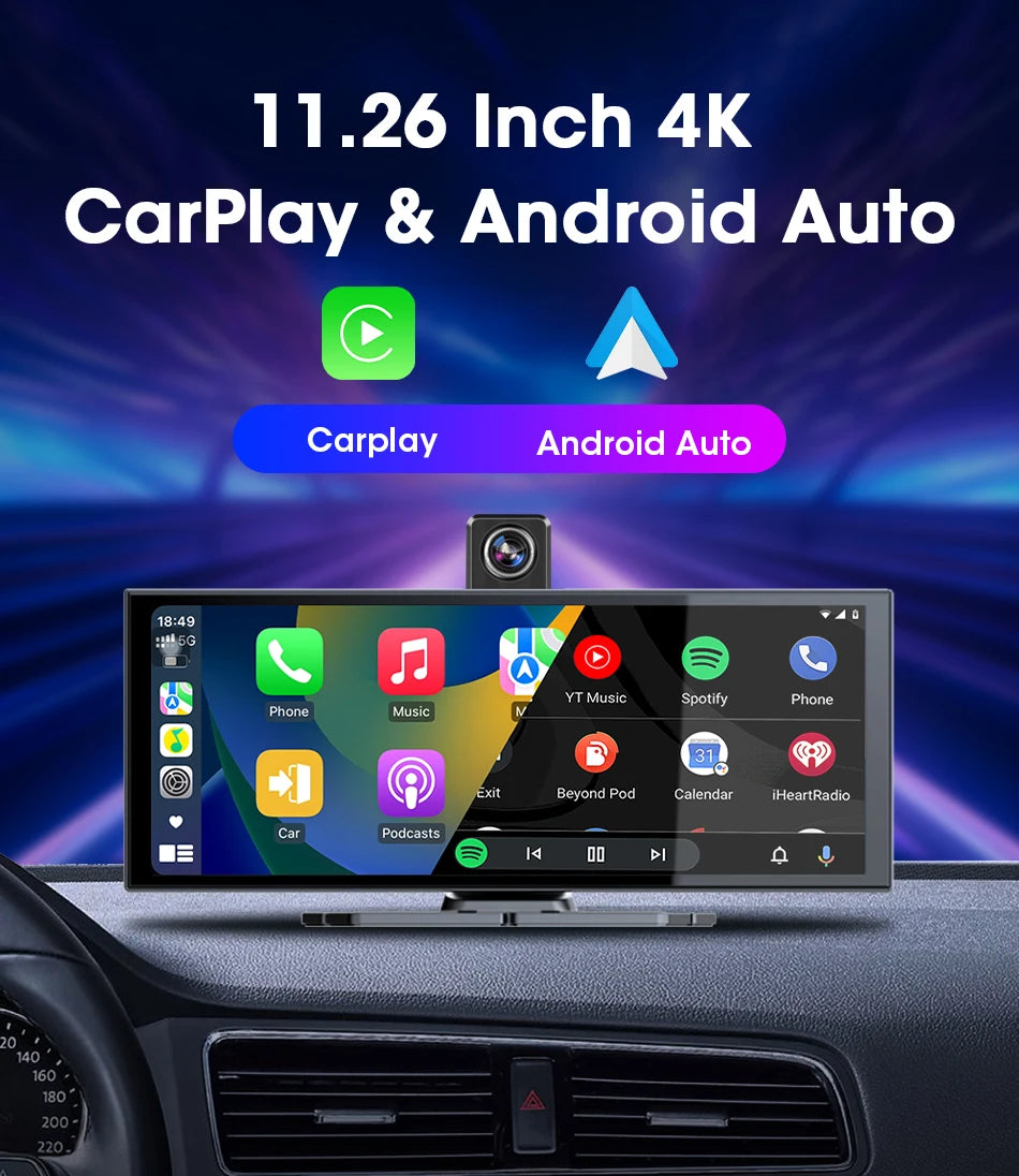 T369 11.26″ Wireless CarPlay Screen with 4K Rotatable Camera