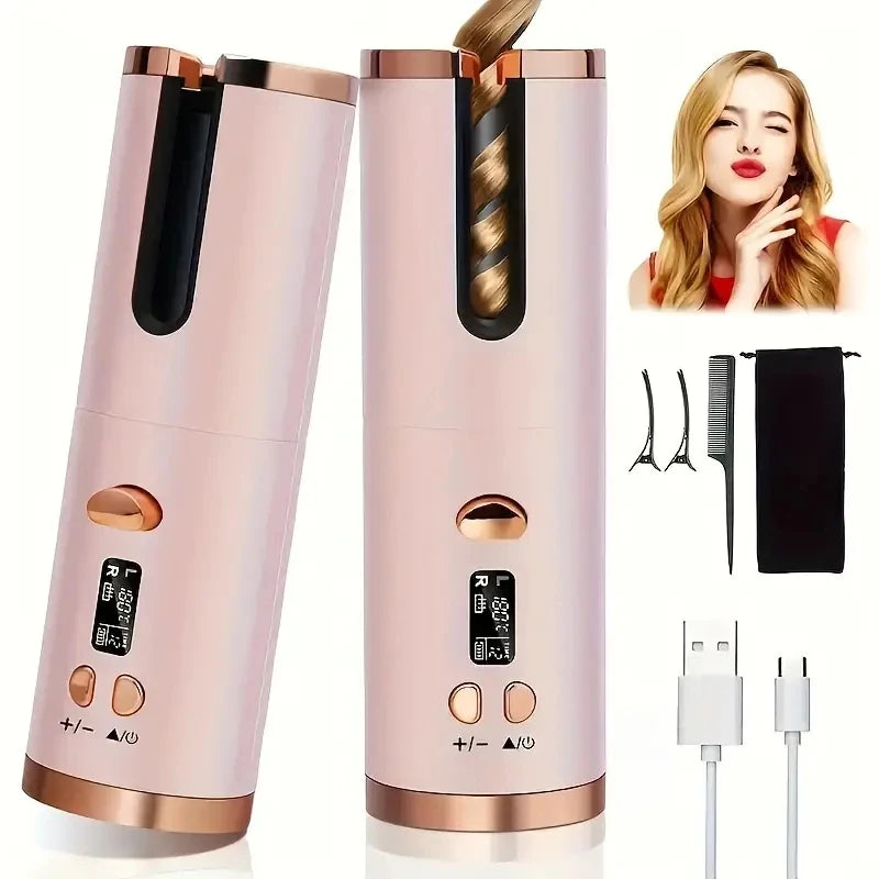 Cordless Hair Curler with Adjustable Heat – Portable Rechargeable Styling Tool