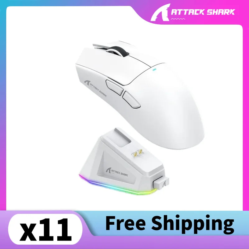 Attack Shark X11 Triple-Mode Wireless Gaming Mouse – PAW3395, 22,000 DPI, Magnetic Charging Dock