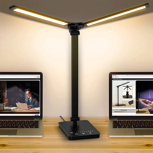 Double-Head LED Desk Lamp with USB Charging | Eye-Care Touch Control, 50 Lighting Modes